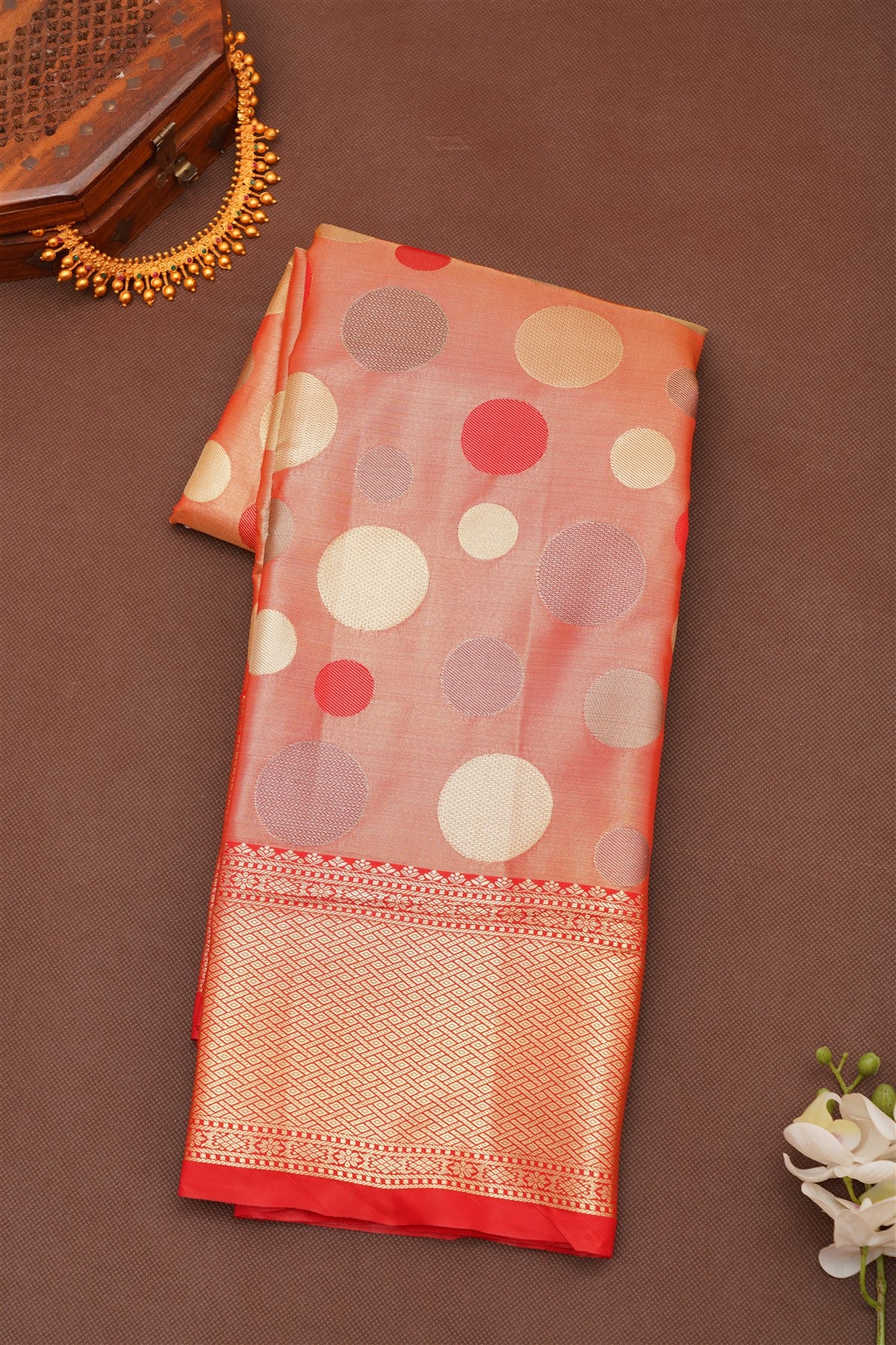 Semi Pattu Silk Blend Red Saree