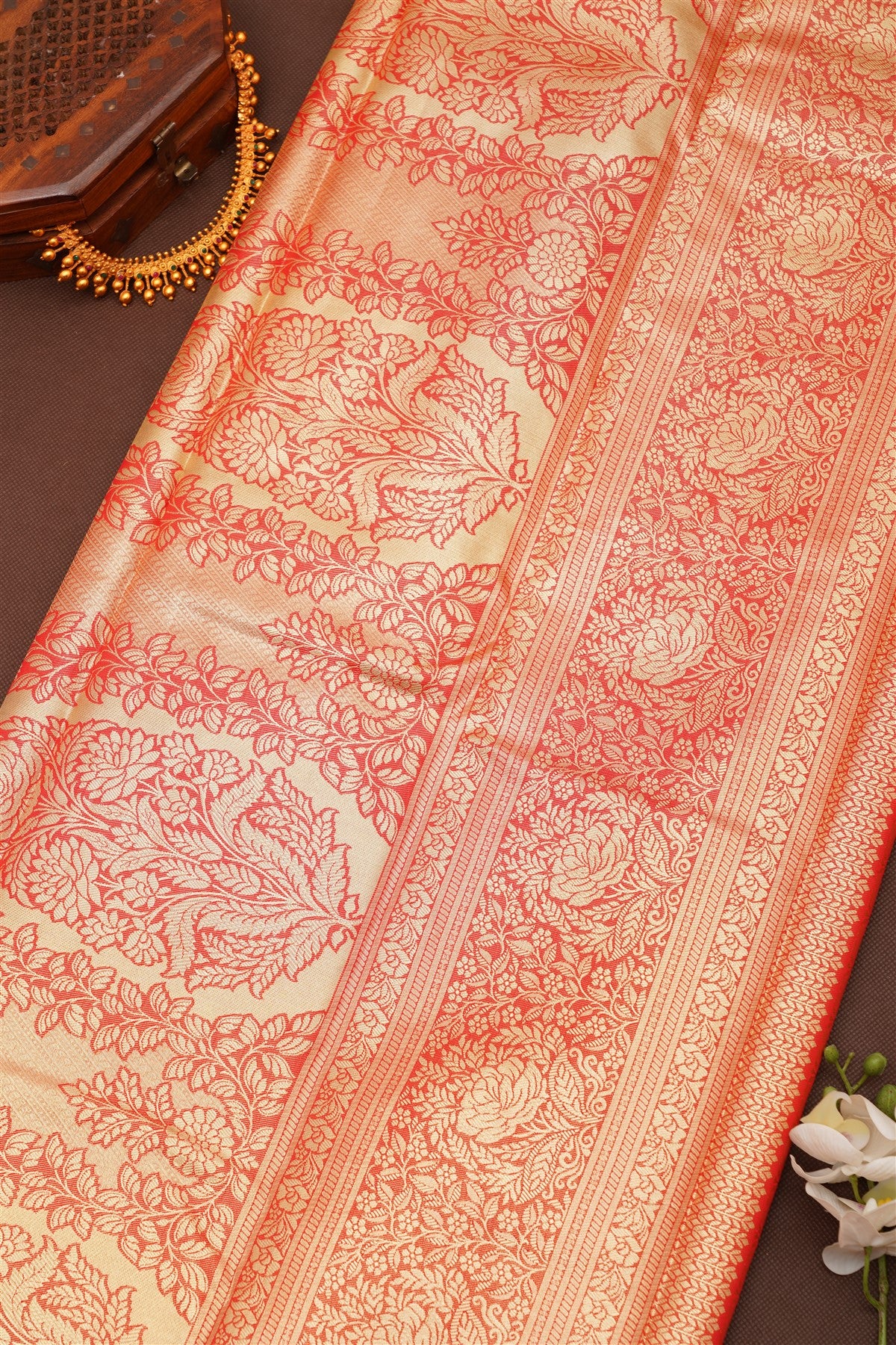 Semi Pattu Silk Blend Red Saree
