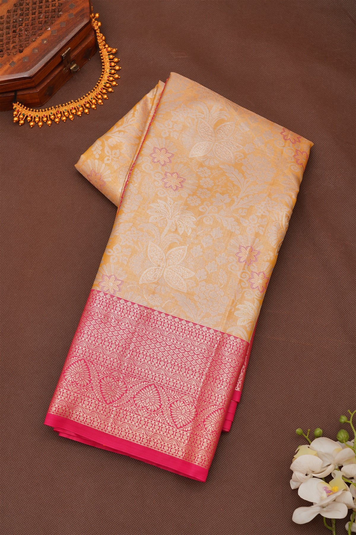 Semi Pattu Silk Blend Yellow Saree