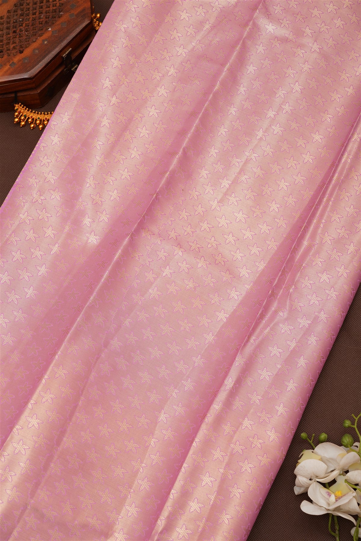 Semi Pattu Silk Blend Gold Red Saree