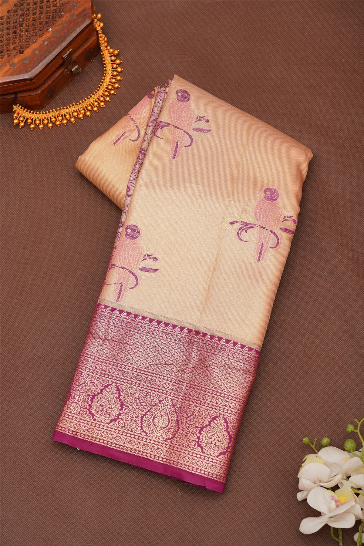 Semi Pattu Silk Blend Light Peach Saree