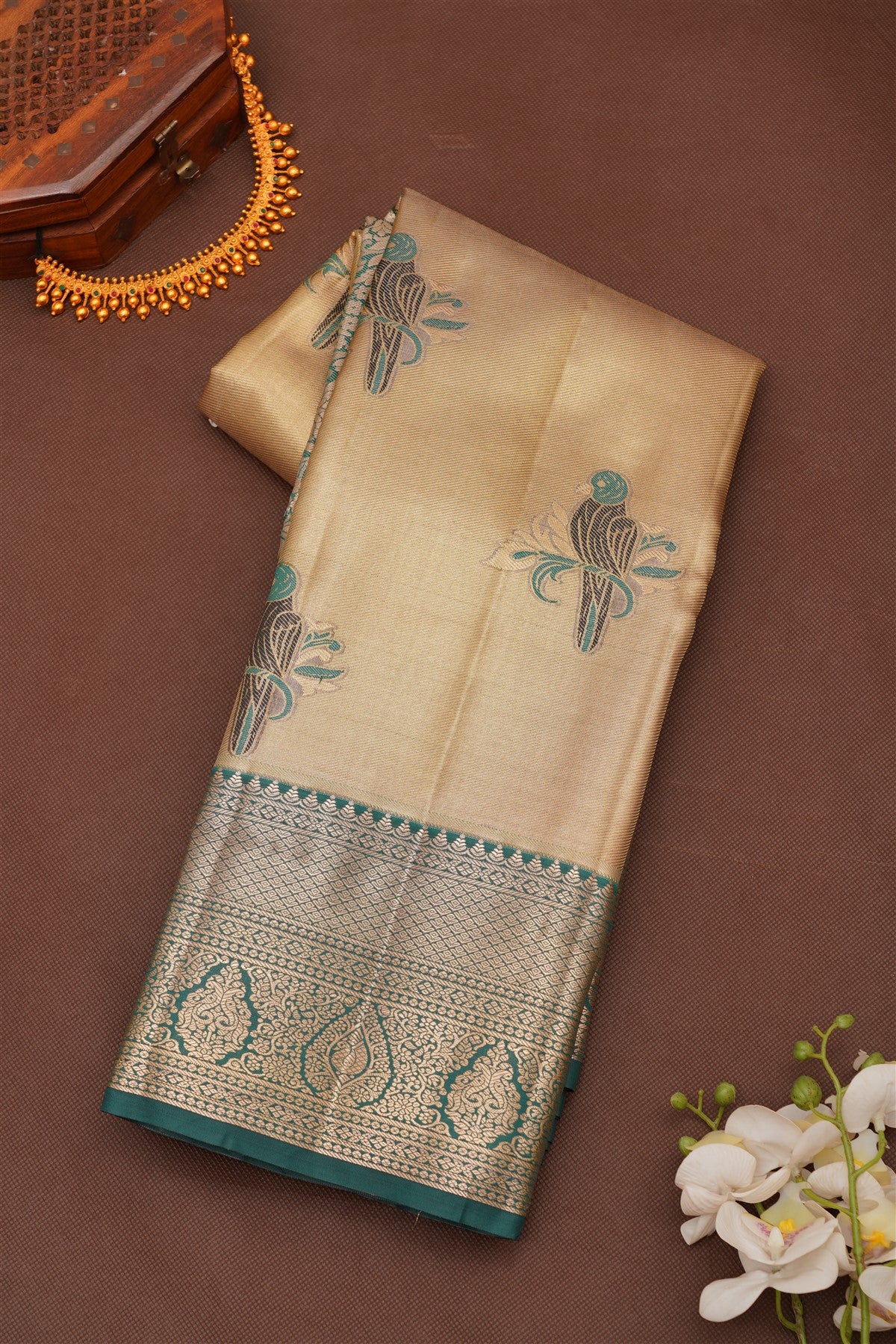Semi Pattu Silk Blend Gold Saree