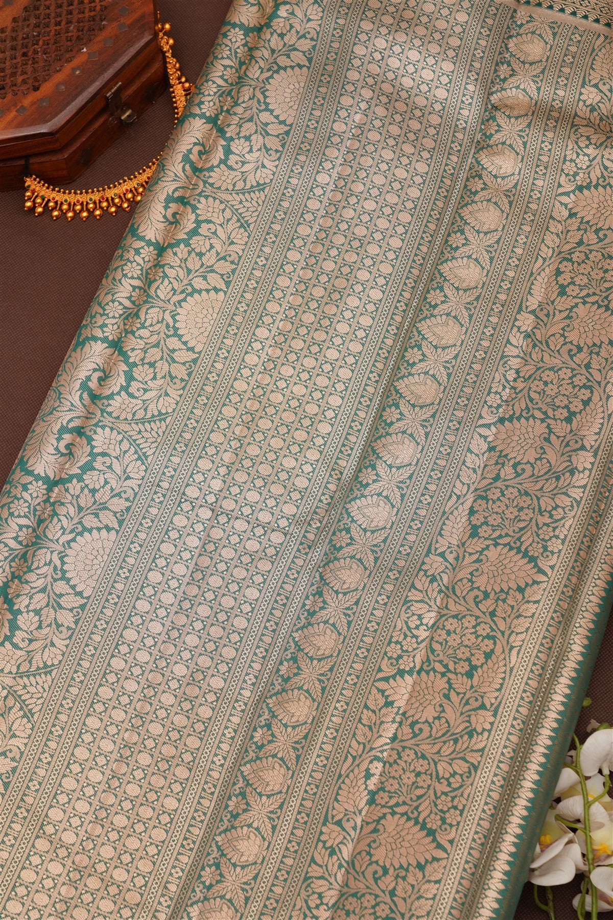 Semi Pattu Silk Blend Gold Saree