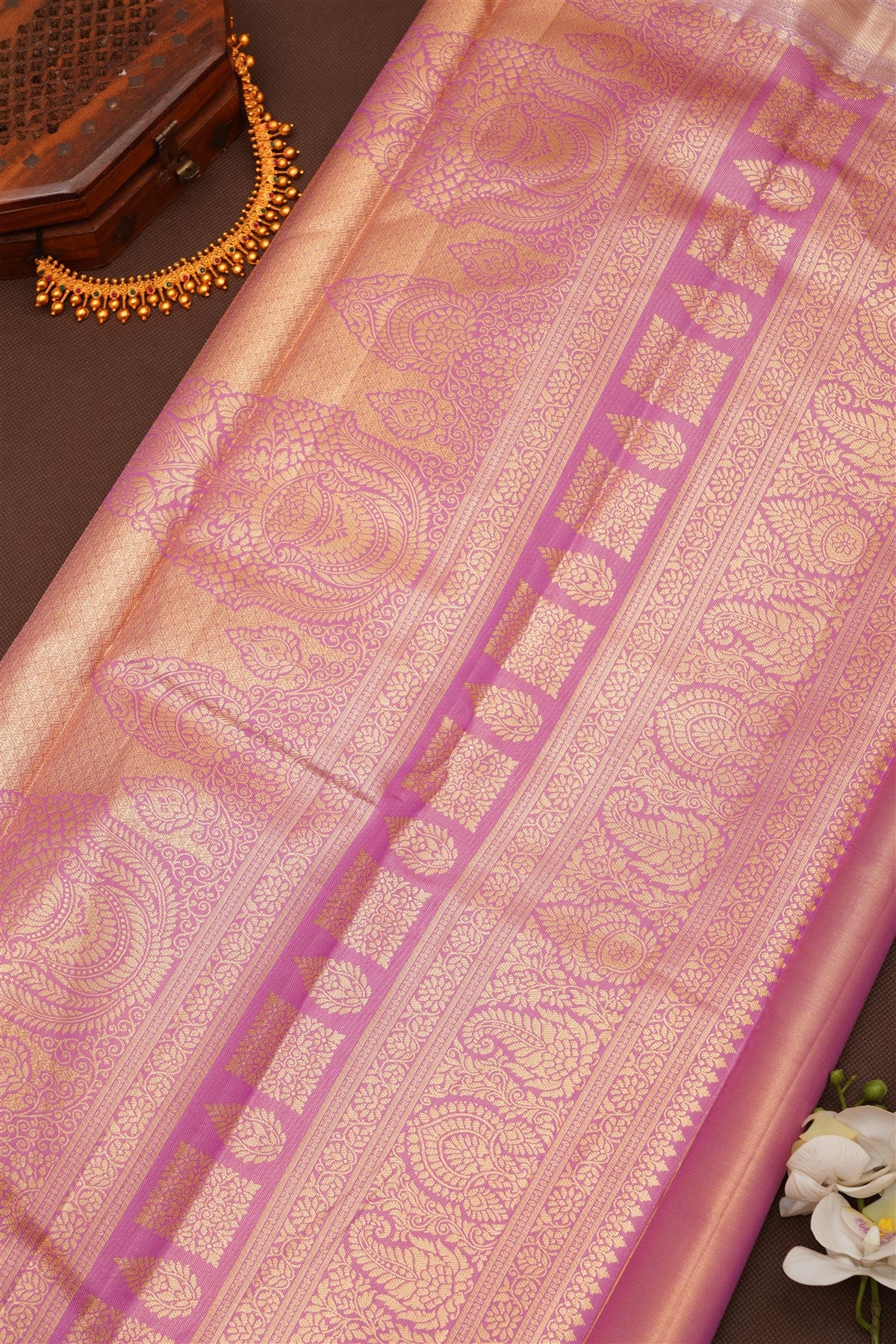 Semi Pattu Silk Blend Dark Olive Green Saree
