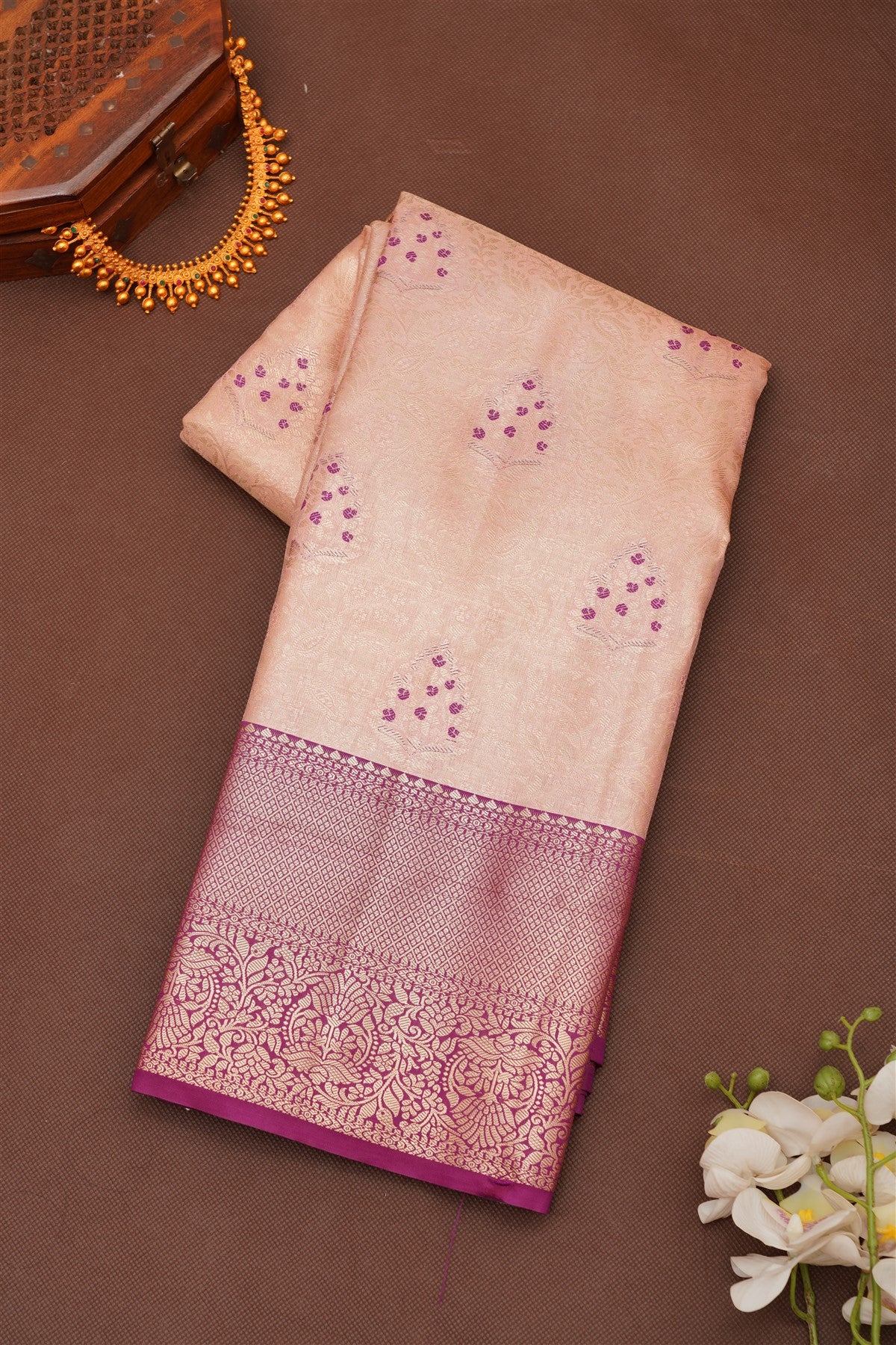 Semi Pattu Silk Blend Cream Saree