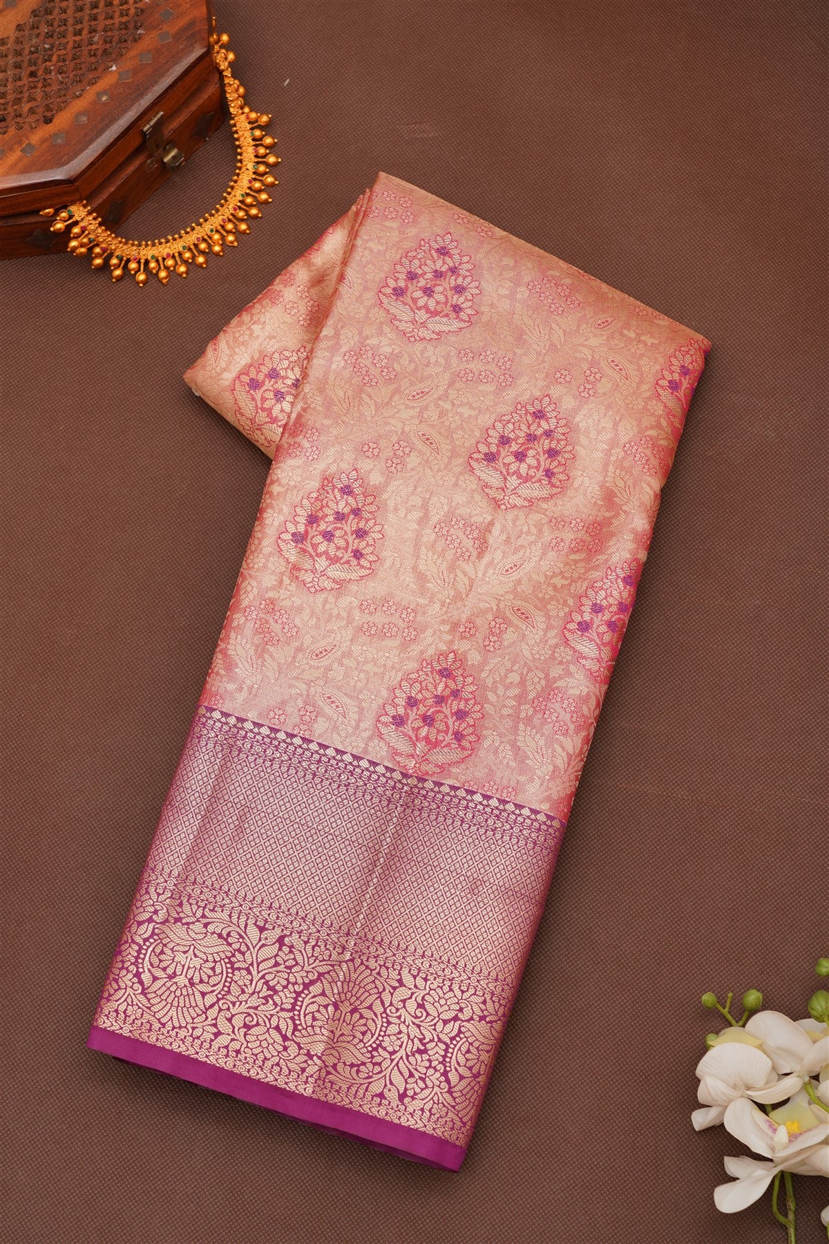 Semi Pattu Silk Blend Dark Magenta Saree