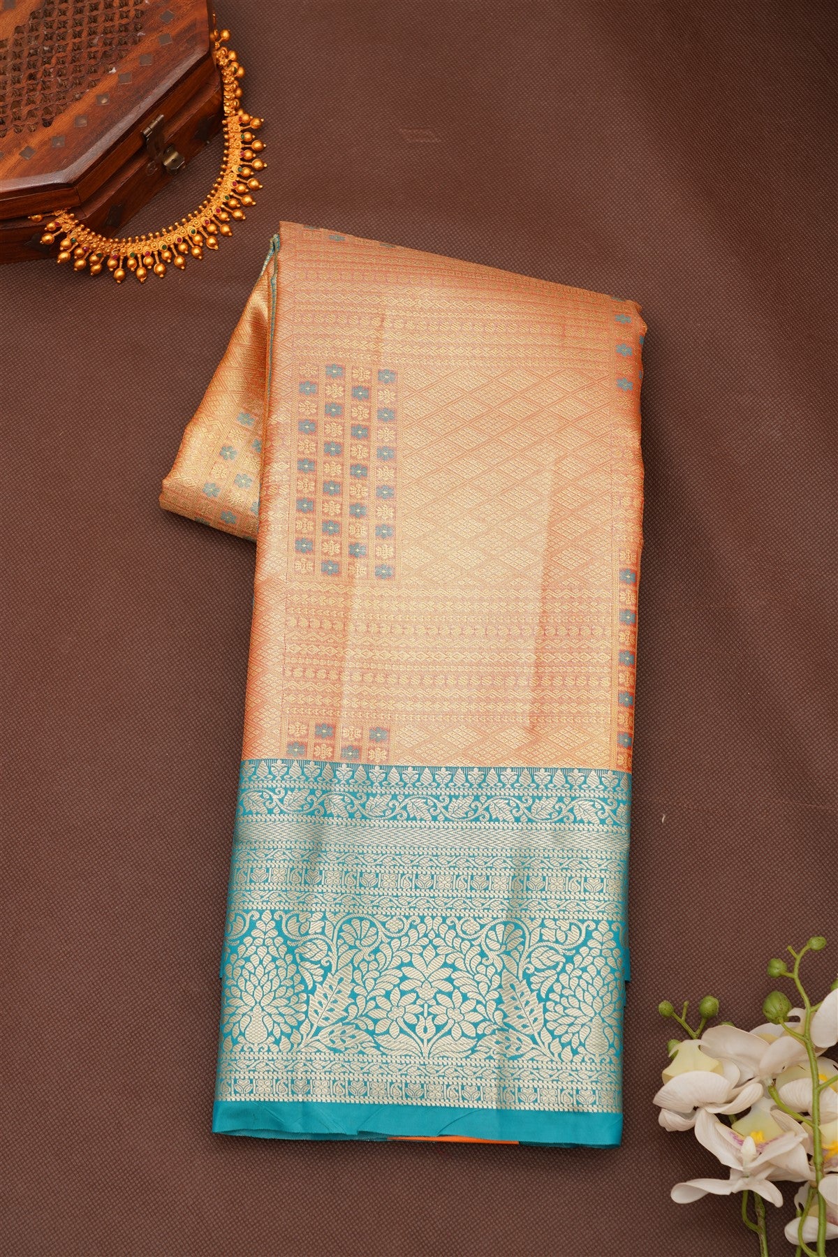 Semi Pattu Silk Blend Gold Saree
