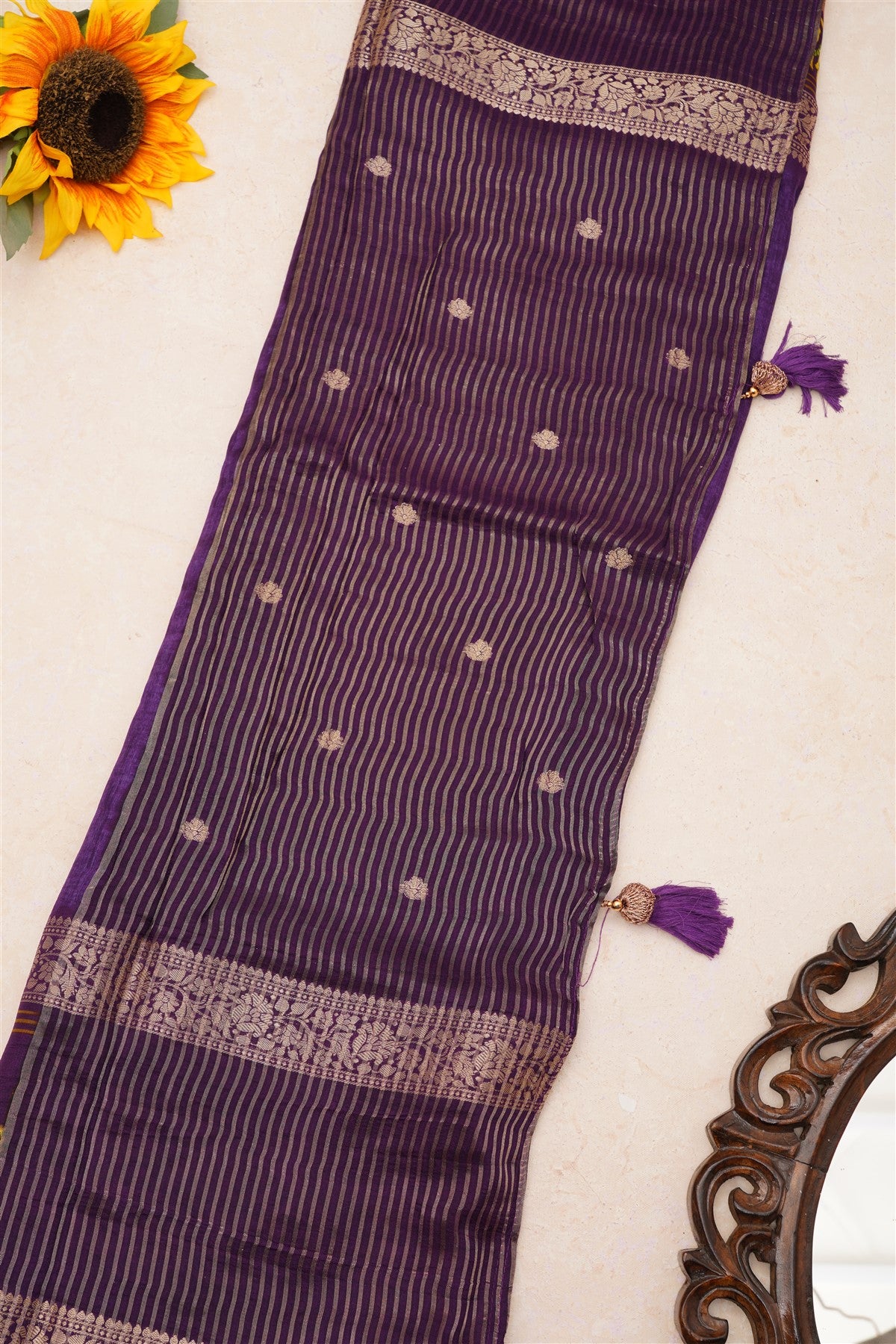 Fancy Dola Silk Violet Tanjore Print Saree