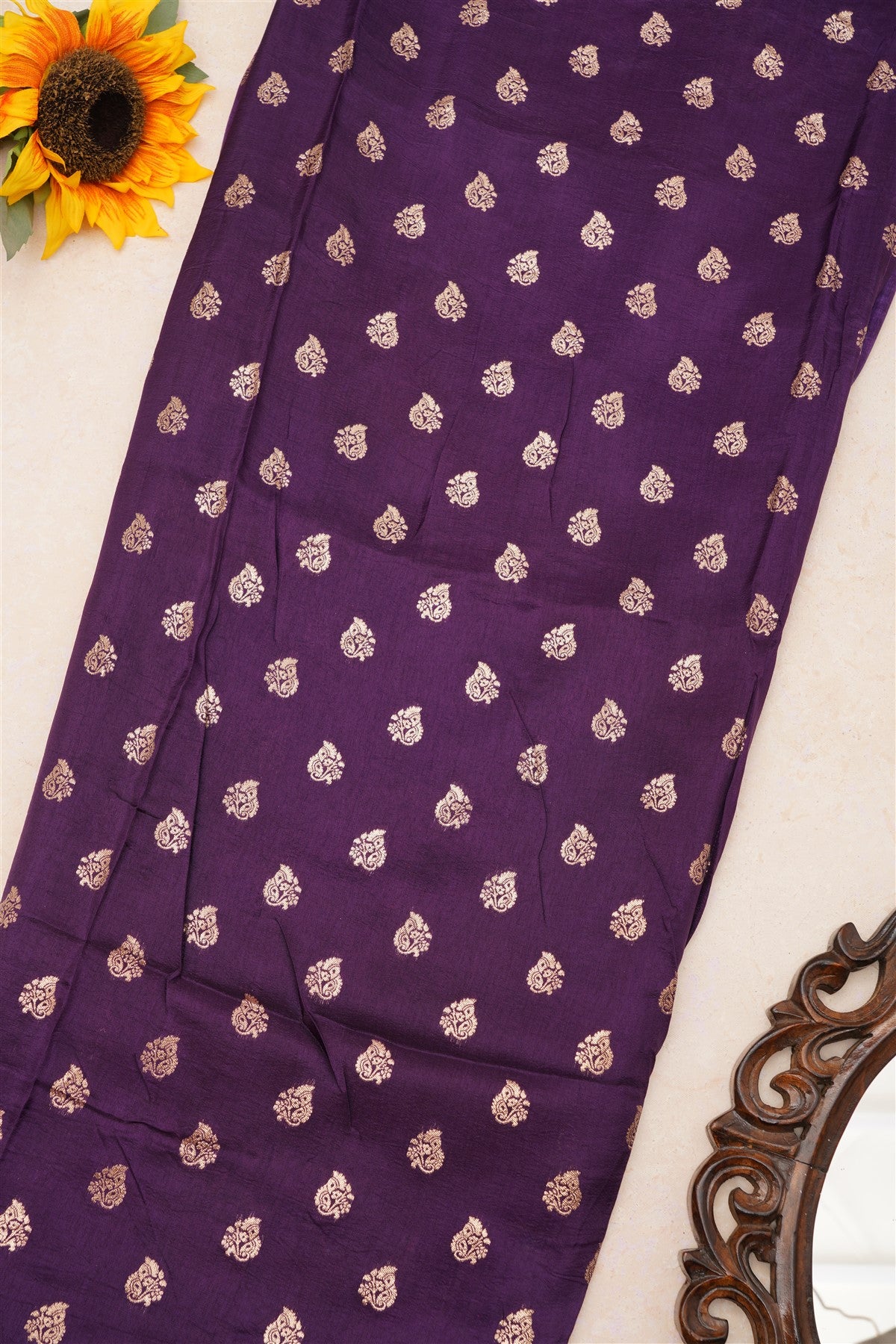 Fancy Dola Silk Violet Tanjore Print Saree