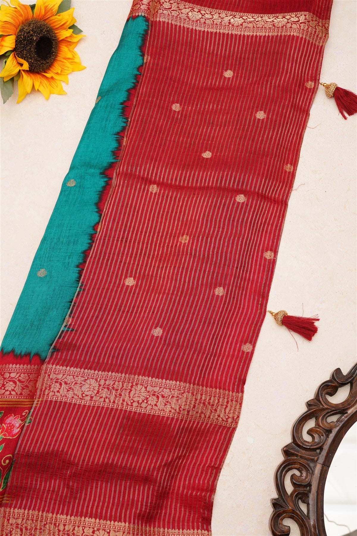Fancy Dola Silk Green Tanjore Print Saree