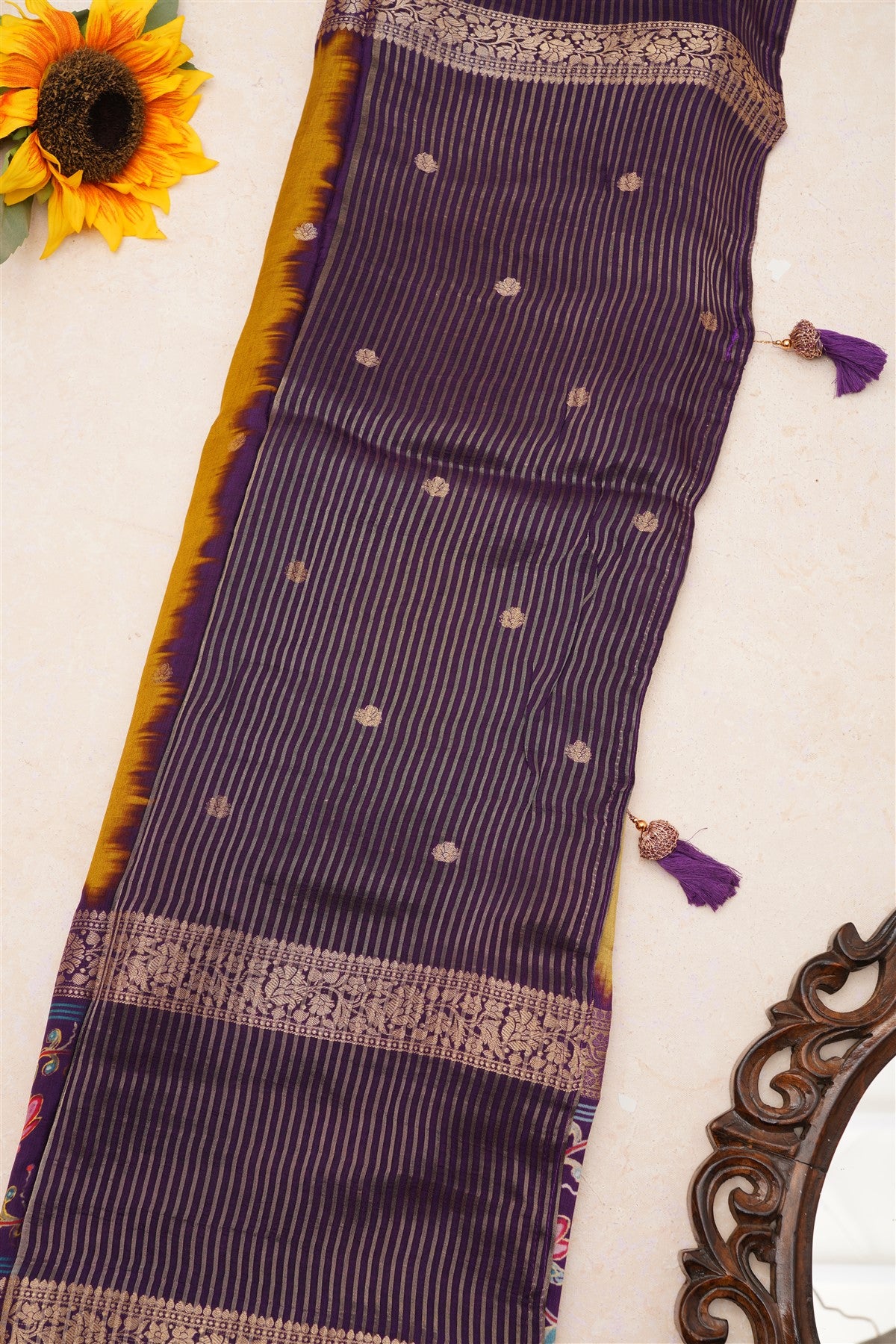 Fancy Dola Silk Olive Green Tanjore Print Saree