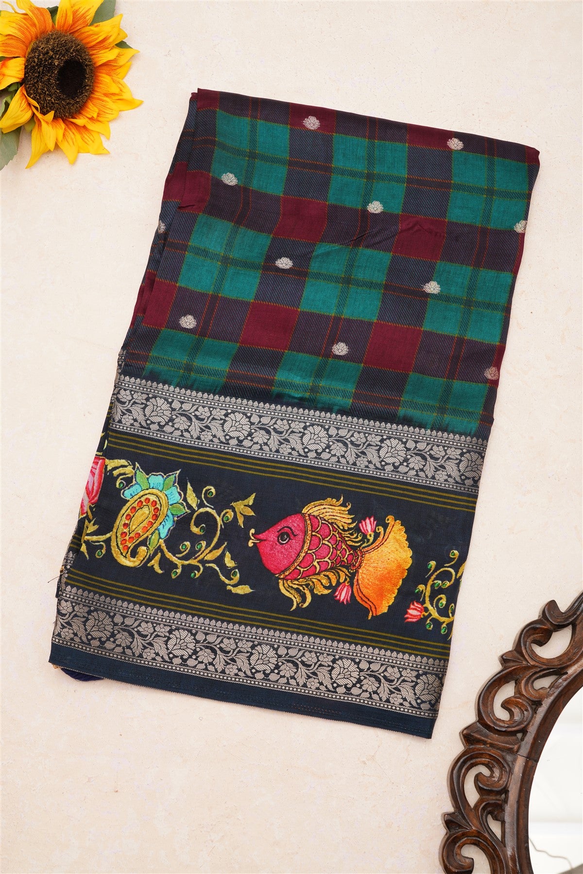 Fancy Dola Silk Multi Tanjore Print Saree