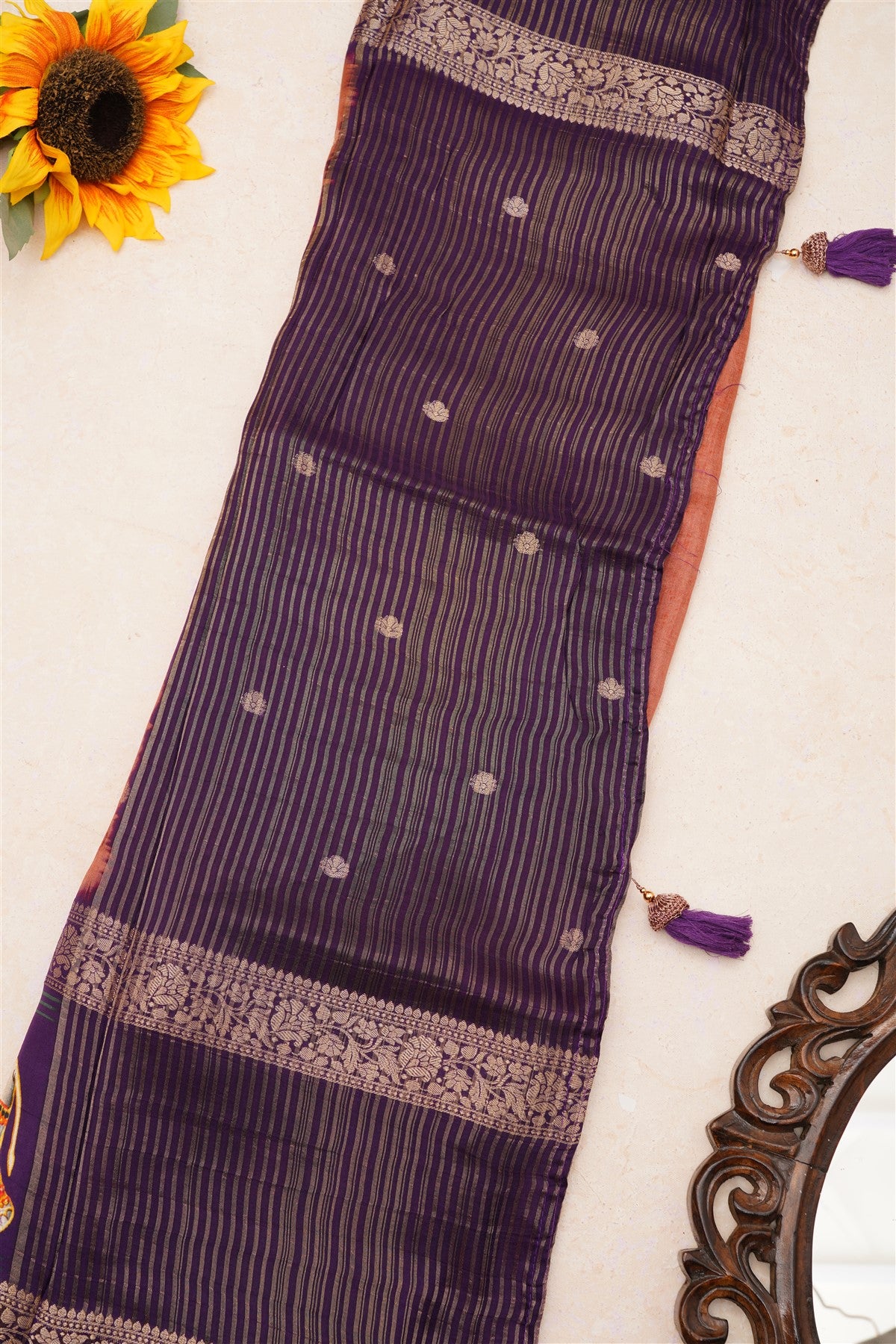 Fancy Dola Silk Dusty Pink Tanjore Print Saree