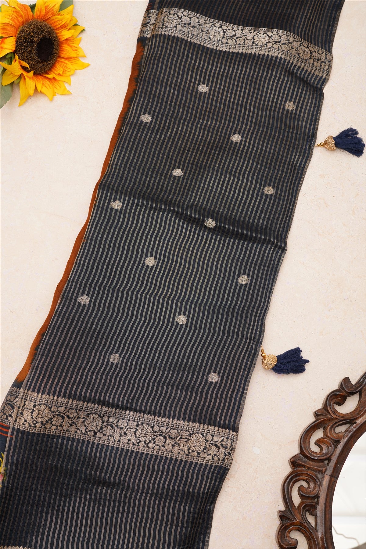 Fancy Dola Silk Brown Tanjore Print Saree