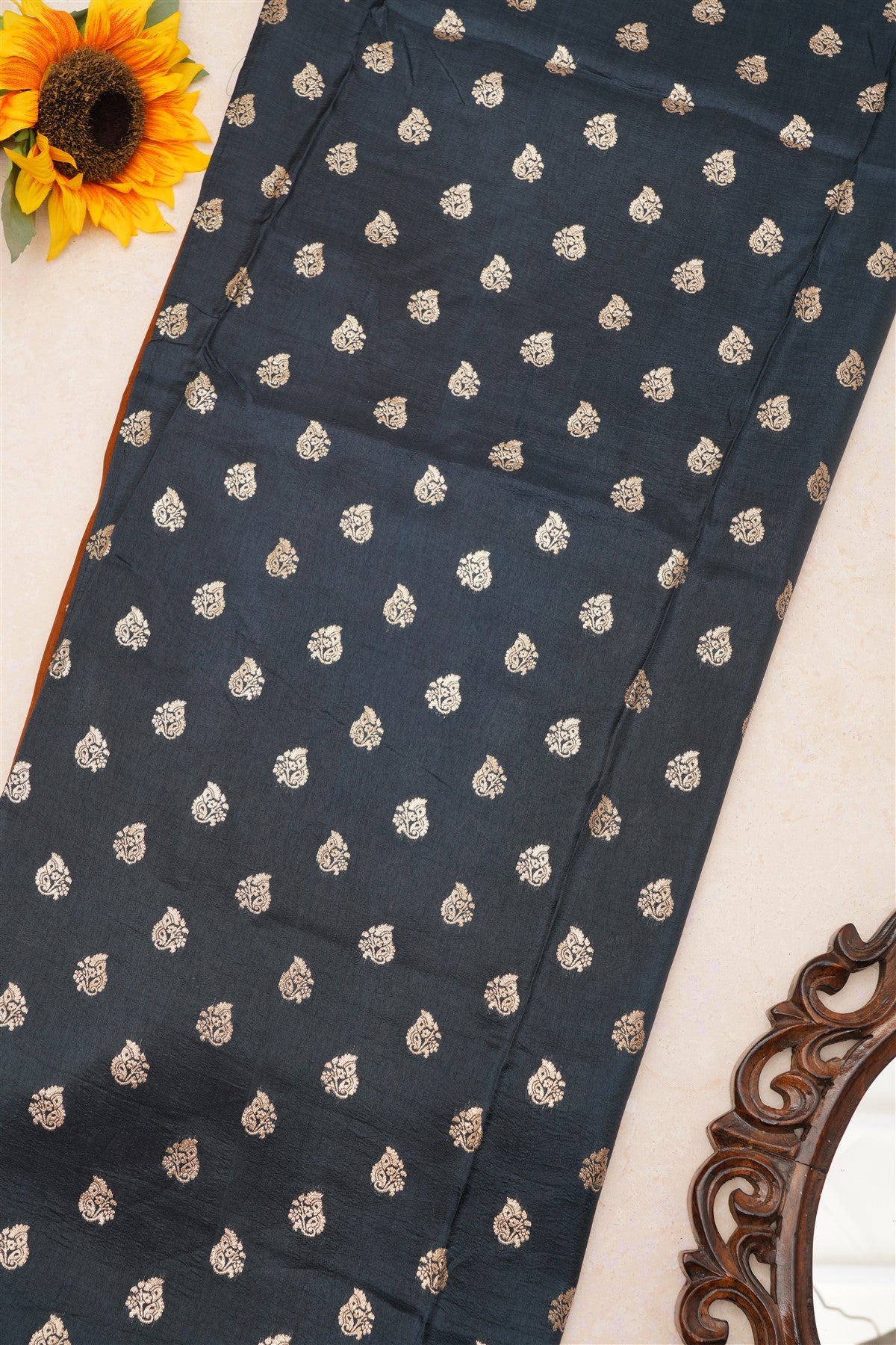 Fancy Dola Silk Brown Tanjore Print Saree