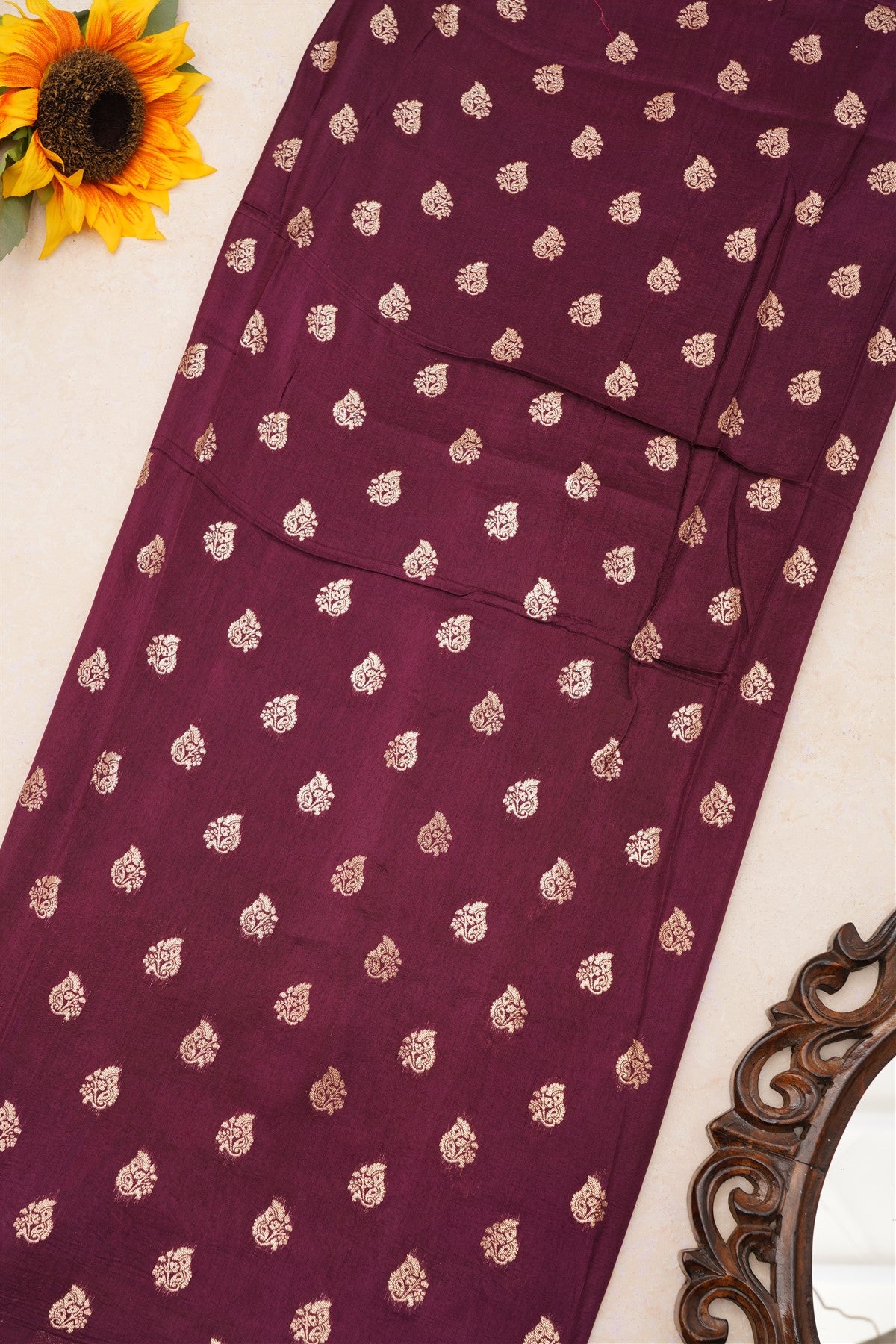 Fancy Dola Silk Dark Blue Tanjore Print Saree