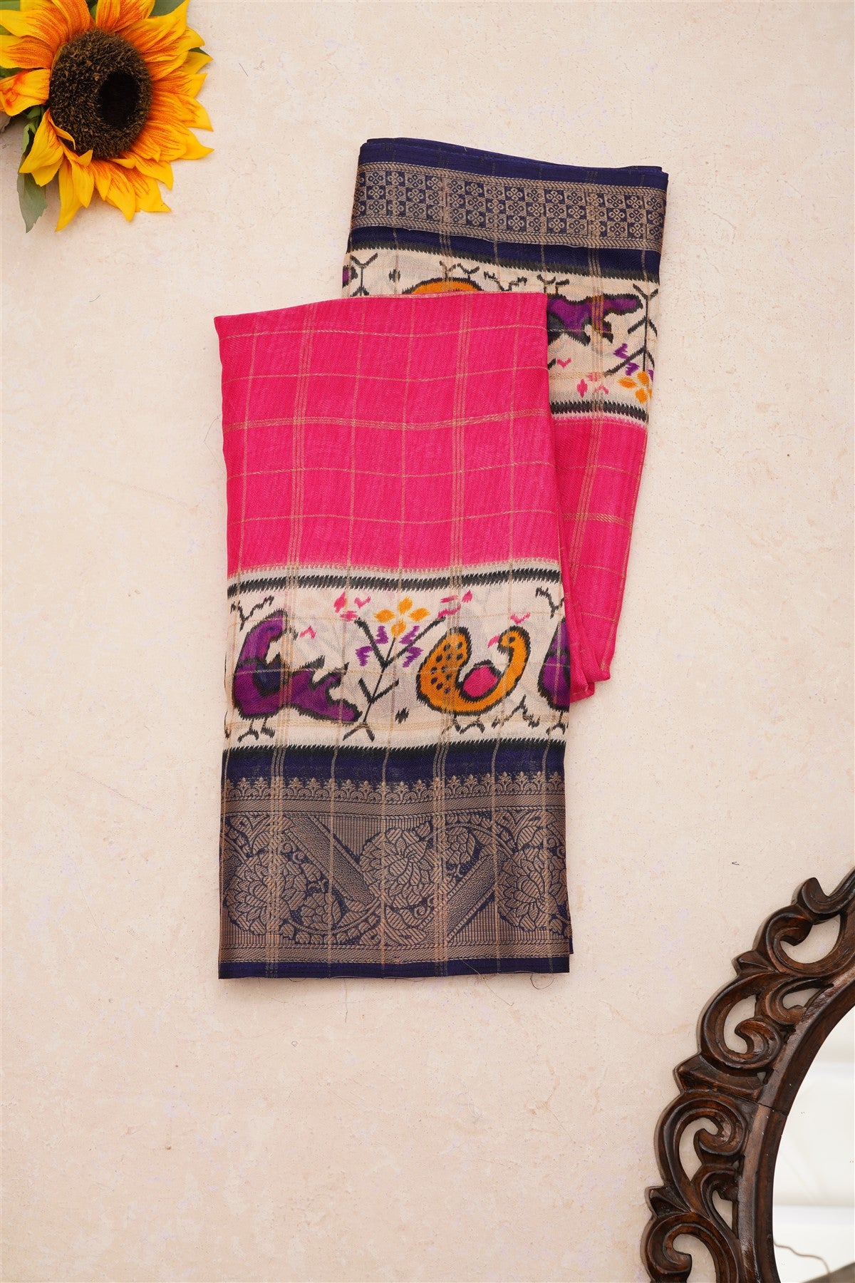 Fancy Viscose Georgette Dark Pink Saree