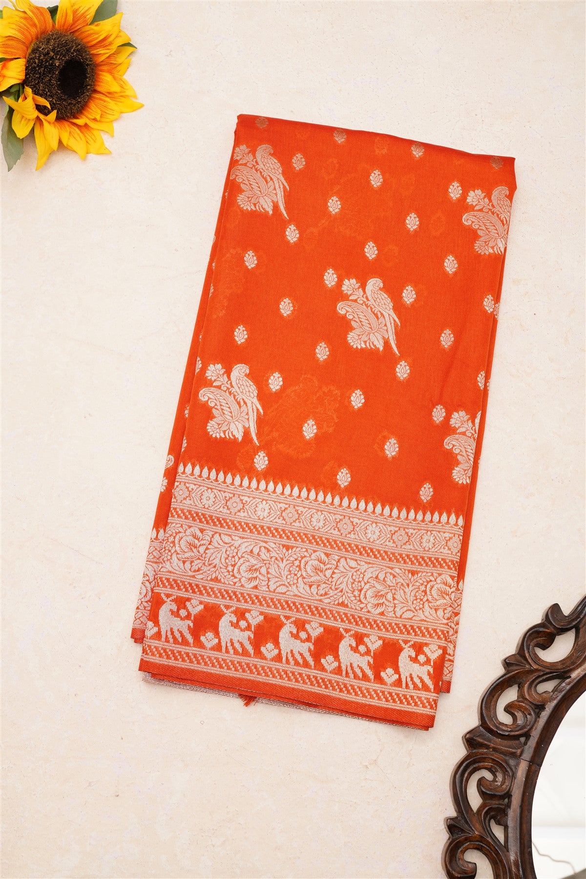 Banarasi Matka Silk Rust Saree