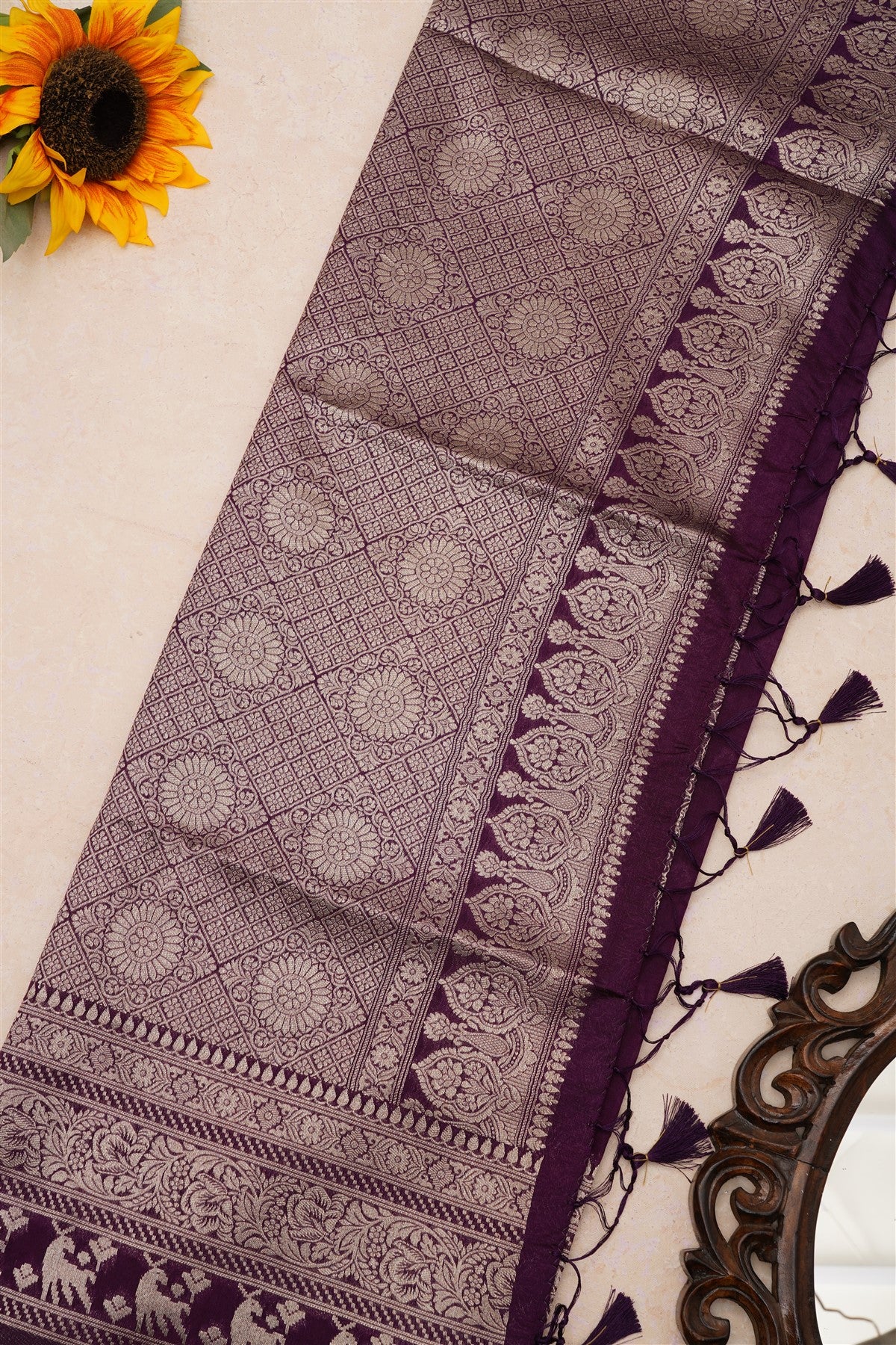 Banarasi Matka Silk Dark Purple Saree