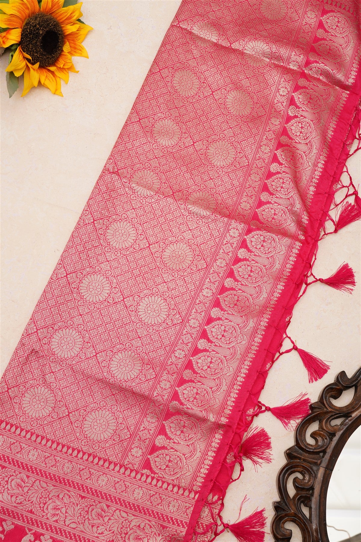 Banarasi Matka Silk Dark Pink Saree