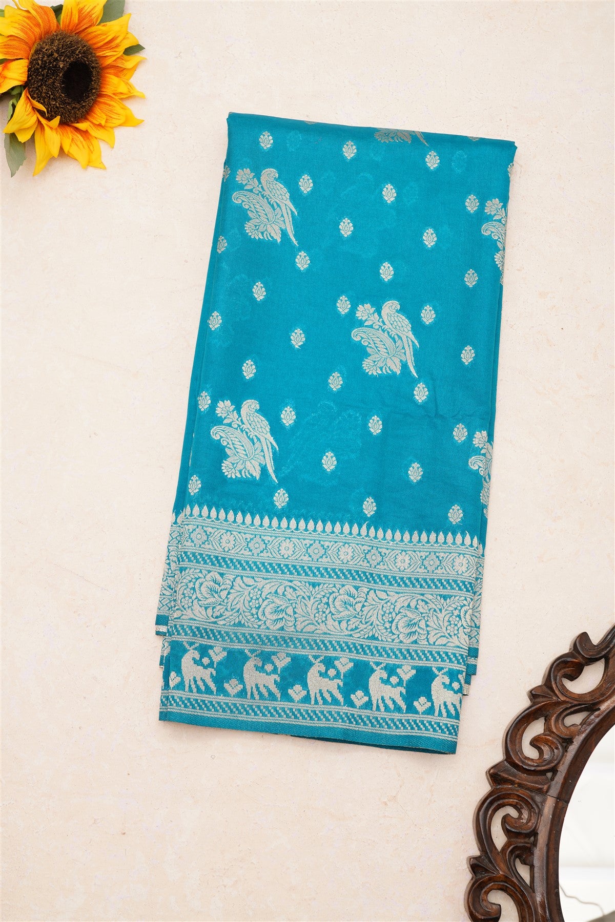 Banarasi Matka Silk Teal Saree