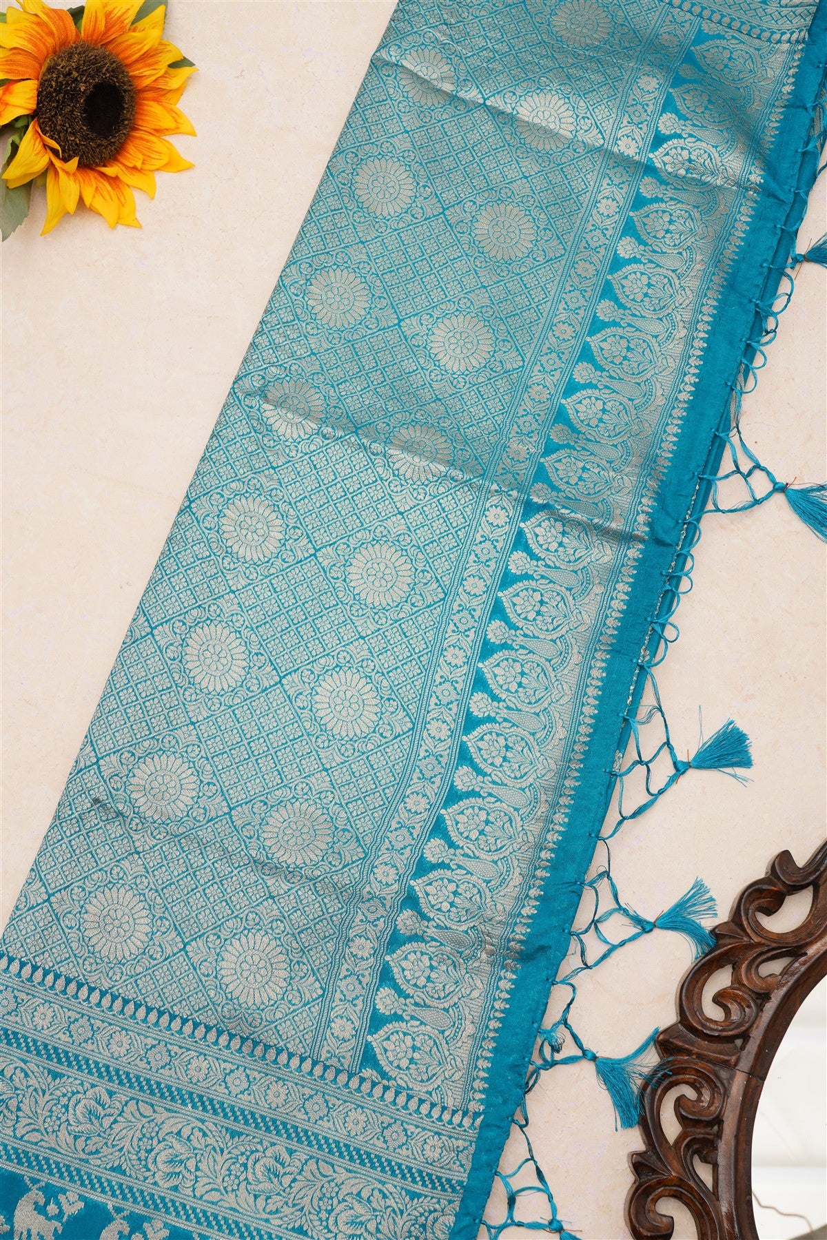 Banarasi Matka Silk Teal Saree