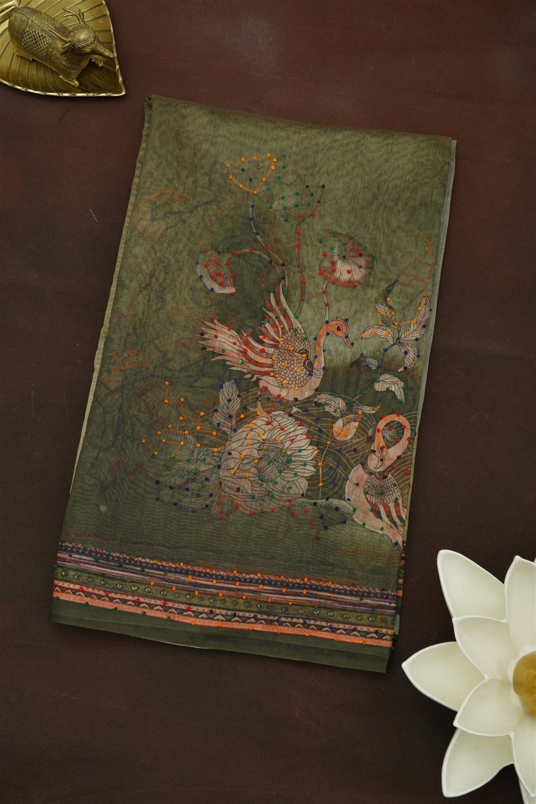 Bhagalpur Silk Olive Green Saree