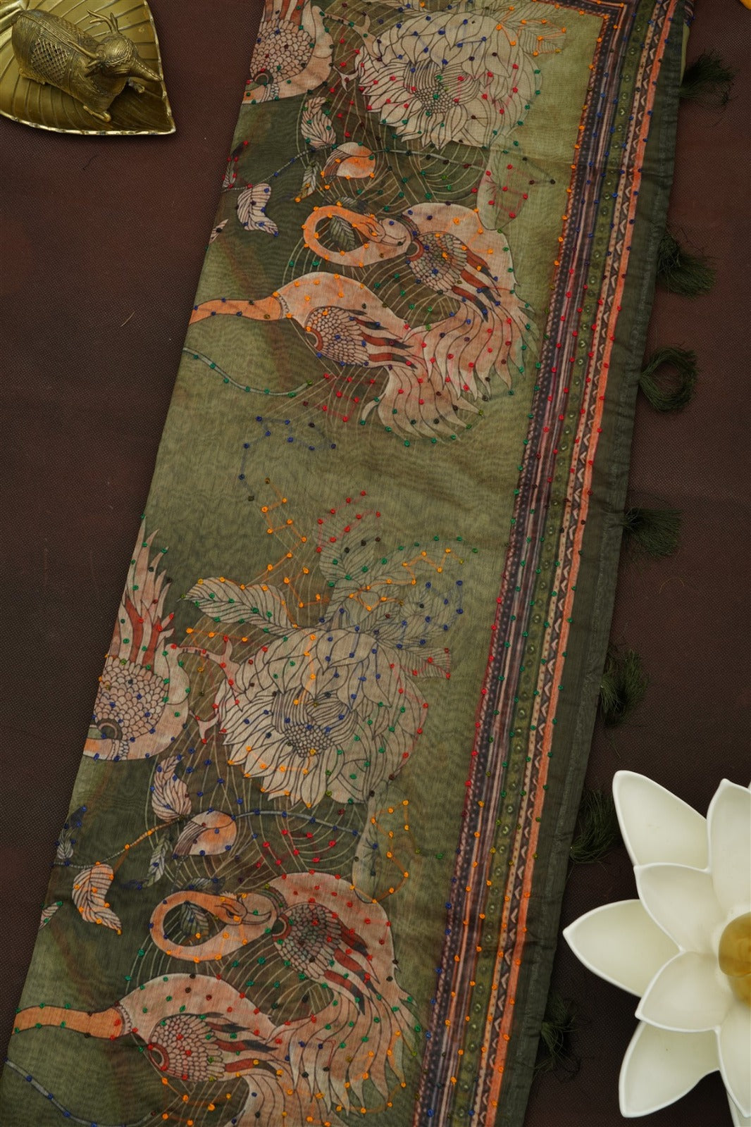 Bhagalpur Silk Olive Green Saree