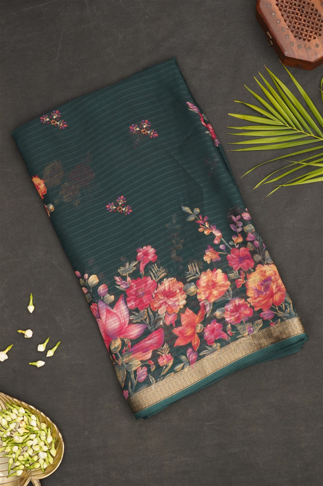 Fancy Georgette Dark Green Saree